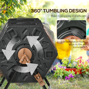 Outsunny Dual Chamber Compost Tumbler Bin, Outdoor Tumbling Composter with 24 Ventilation Openings and Steel Legs, 34.5 Gallon