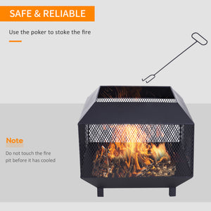 17" Outdoor Fire Pit with Fire Poker, Wood Burning Firepits, Portable Firepit for Patio Backyard Bonfire Camping, Black