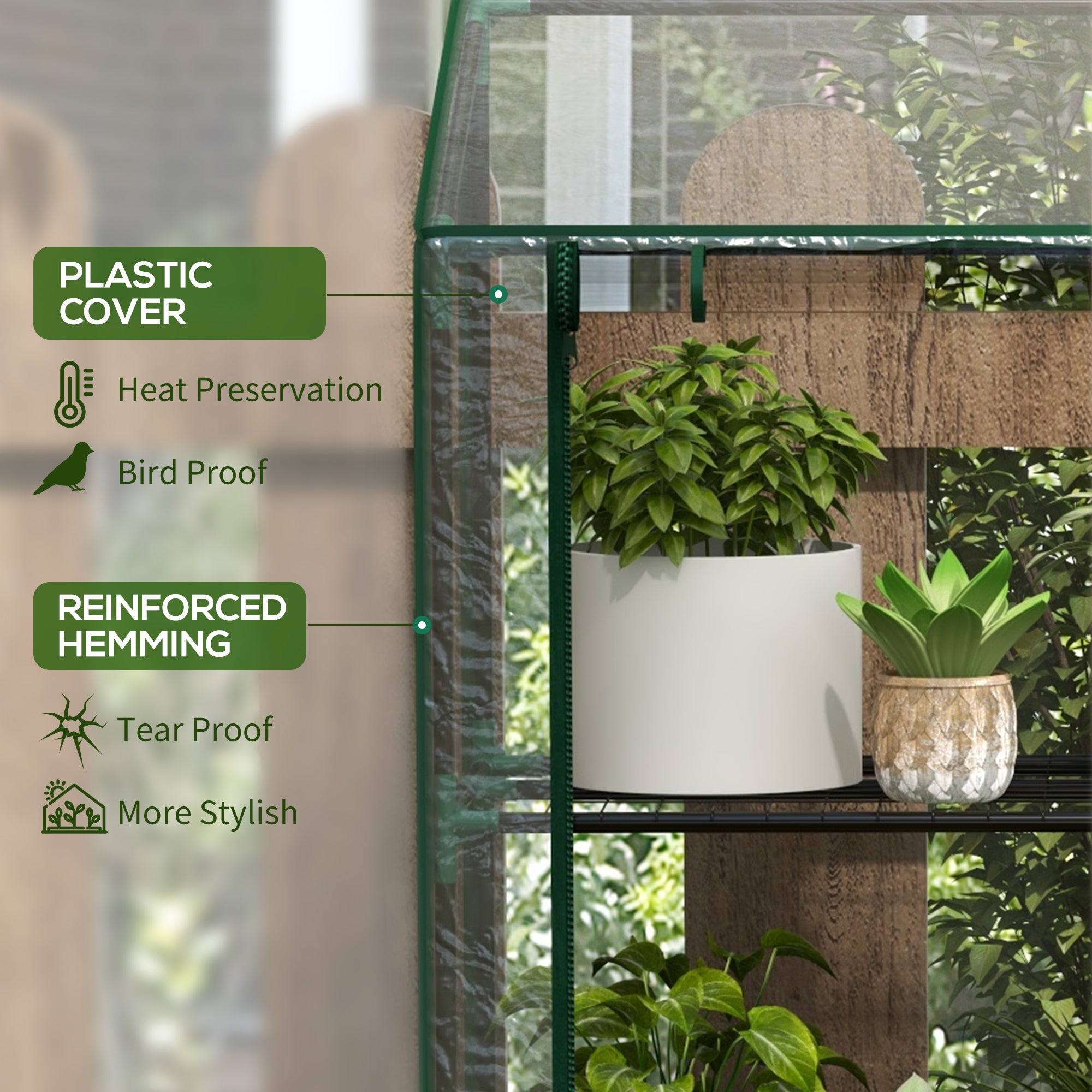 plastic plant house Outsunny Lean-to Greenhouse with 3 Shelves & 2 Roll-up Doors,56.3" x 18.1" x 59.4", Clear