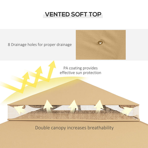 10' x 12' Patio Gazebo with Corner Frame Shelves, Double Roof Outdoor Gazebo Canopy Shelter with Netting for Patio, Wedding, Catering & Events, Brown