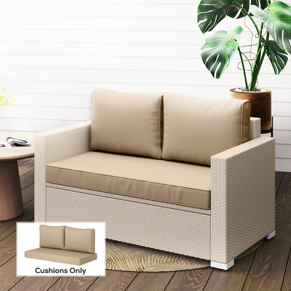 2 Seater Outdoor Seat Cushions with Backrest, Loveseat Double Sofa Outdoor Furniture Cushions, Fade-Resistant Replacement Patio Cushions for Indoor and Outdoor, Beige