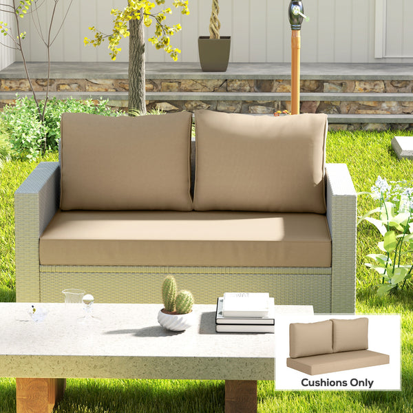 2 Seater Outdoor Seat Cushions with Backrest, Loveseat Double Sofa Outdoor Furniture Cushions, Fade-Resistant Replacement Patio Cushions for Indoor and Outdoor, Beige