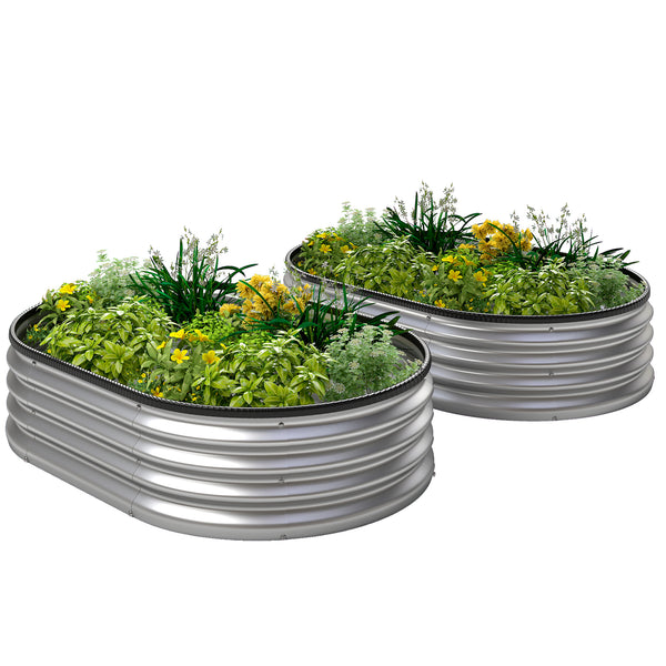 2Pcs Galvanized Raised Garden Bed, 4 x 3 x 1 ft Modular Metal Garden Beds with Rubber Strip Edging, Oval Outdoor Planter Box for Vegetables, Flowers, Herbs, Silver