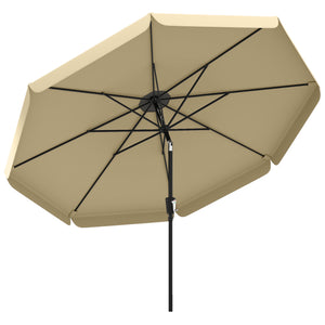 10 ft Patio Umbrella with Push Button Tilt and Crank, Outdoor Market Table Umbrella Parasol with Vent, 8 Ribs for Garden, Deck, Pool, Khaki