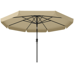 10 ft Patio Umbrella with Push Button Tilt and Crank, Outdoor Market Table Umbrella Parasol with Vent, 8 Ribs for Garden, Deck, Pool, Khaki
