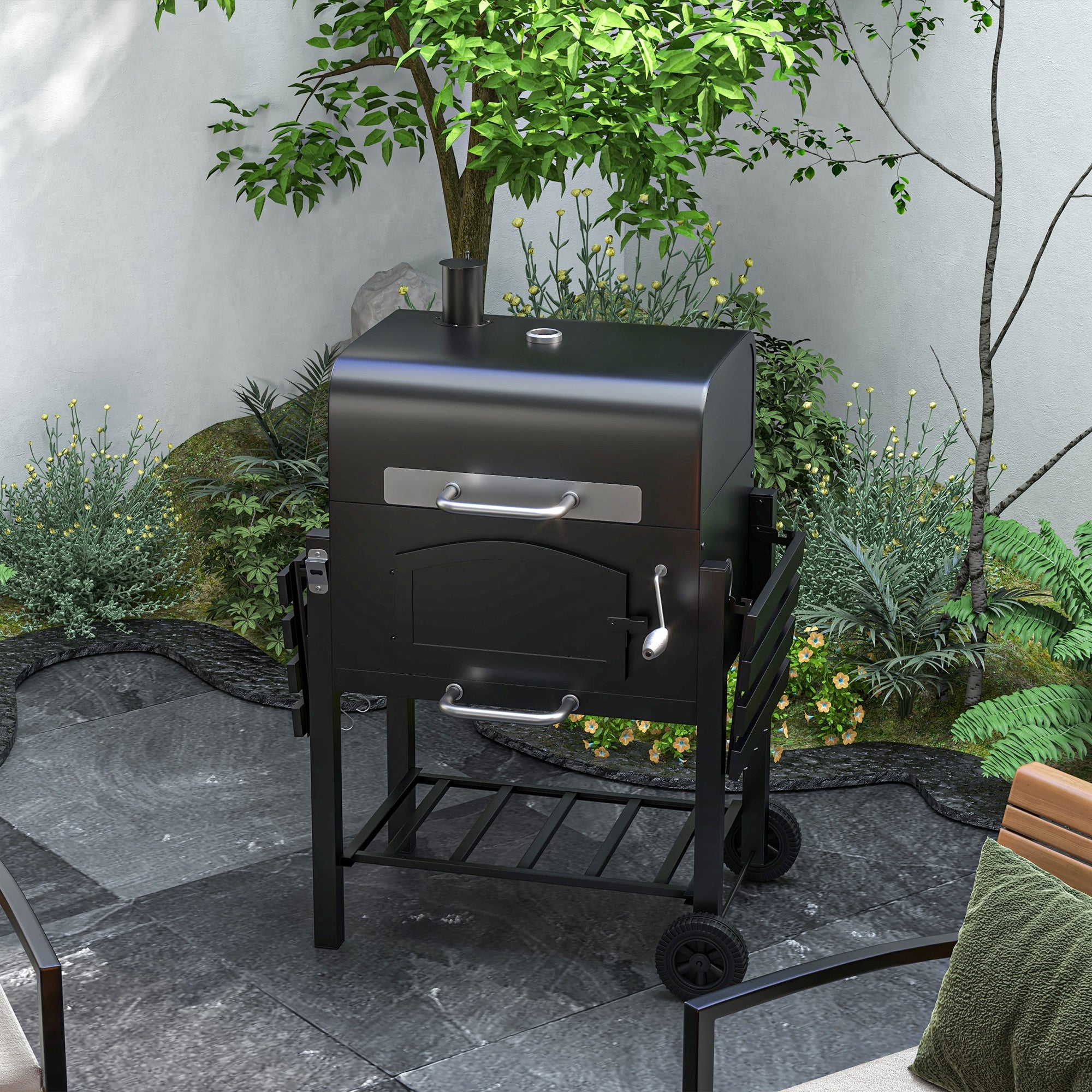 Outsunny Adjustable Height Charcoal Grill with Foldable