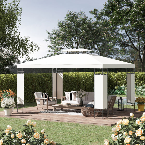 10' x 13' Outdoor Gazebo, Double Roof Patio Gazebo Canopy Shelter with Screen Decorate Corner Frame for Garden, Lawn, Backyard and Deck, White