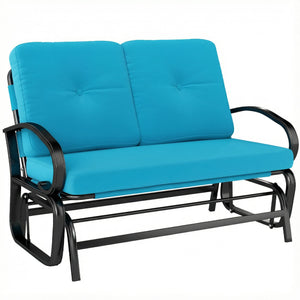 Outdoor Glider Bench, 2-Person Patio Rocker Loveseat with Tufted Cushions, Steel Frame for Porch, Garden Backyard, Blue