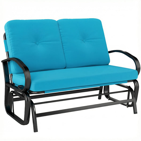 Outdoor Glider Bench, 2-Person Patio Rocker Loveseat with Tufted Cushions, Steel Frame for Porch, Garden Backyard, Blue