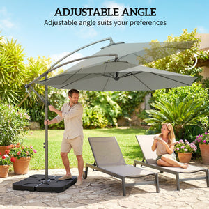 3 m Cantilever Parasol with Umbrella Weights, Cross Base, Offset Outdoor Umbrella with Protective Cover, Crank Handle, Hanging Sun Shade, Light Grey