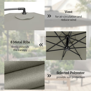 3 m Cantilever Parasol with Umbrella Weights, Cross Base, Offset Outdoor Umbrella with Protective Cover, Crank Handle, Hanging Sun Shade, Light Grey