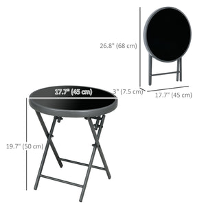 18" Outdoor Round Folding Table, Garden Side Table with Metal Frame and Tempered Glass Top for Patio, Picnic, Party, Wedding, Black