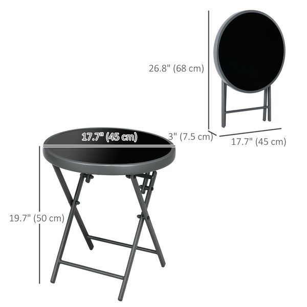 18" Outdoor Round Folding Table, Garden Side Table with Metal Frame and Tempered Glass Top for Patio, Picnic, Party, Wedding, Black