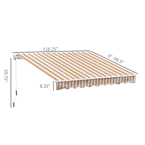 Outsunny 10' x 8' Retractable Awning, Patio Awnings, Sunshade Shelter w/ Manual Crank Handle, UV & Water-Resistant Fabric and Aluminum Frame for Deck, Balcony, Yard, Beige Stripes