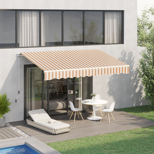 Outsunny 10' x 8' Retractable Awning, Patio Awnings, Sunshade Shelter w/ Manual Crank Handle, UV & Water-Resistant Fabric and Aluminum Frame for Deck, Balcony, Yard, Beige Stripes