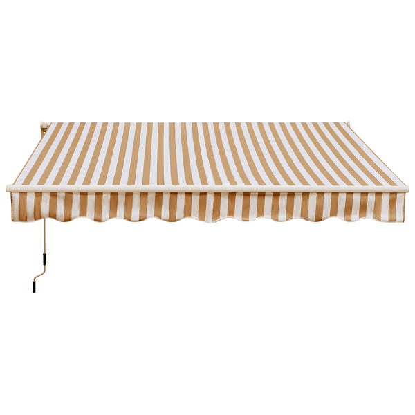 Outsunny 10' x 8' Retractable Awning, Patio Awnings, Sunshade Shelter w/ Manual Crank Handle, UV & Water-Resistant Fabric and Aluminum Frame for Deck, Balcony, Yard, Beige Stripes