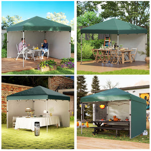 3 x 3 (M) Pop Up Gazebo, UPF 30+ with 2 Sidewalls, Leg Weight Bags and Wheeled Bag, Height Adjustable Party Tent Event Shelter for Garden, Patio, Green