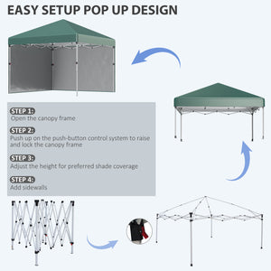 3 x 3 (M) Pop Up Gazebo, UPF 30+ with 2 Sidewalls, Leg Weight Bags and Wheeled Bag, Height Adjustable Party Tent Event Shelter for Garden, Patio, Green
