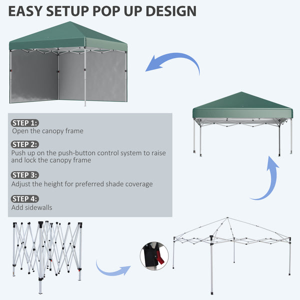 3 x 3 (M) Pop Up Gazebo, UPF 30+ with 2 Sidewalls, Leg Weight Bags and Wheeled Bag, Height Adjustable Party Tent Event Shelter for Garden, Patio, Green
