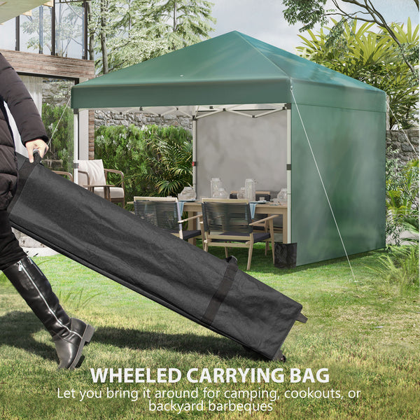 3 x 3 (M) Pop Up Gazebo, UPF 30+ with 2 Sidewalls, Leg Weight Bags and Wheeled Bag, Height Adjustable Party Tent Event Shelter for Garden, Patio, Green