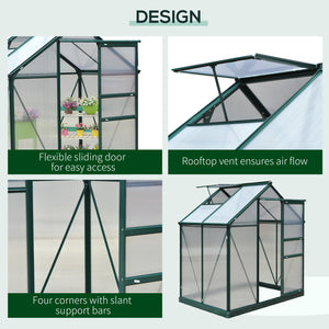 Outsunny 6' x 4' Greenhouse for Outdoors, Polycarbonate Greenhouse with Rain Gutter and Roof Vent, Aluminum Walk-in Green Houses for Outside for Patio Backyard Garden, Dark Green