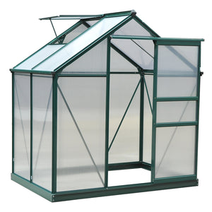 Outsunny 6' x 4' Greenhouse for Outdoors, Polycarbonate Greenhouse with Rain Gutter and Roof Vent, Aluminum Walk-in Green Houses for Outside for Patio Backyard Garden, Dark Green