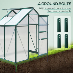 Outsunny 6' x 4' Greenhouse for Outdoors, Polycarbonate Greenhouse with Rain Gutter and Roof Vent, Aluminum Walk-in Green Houses for Outside for Patio Backyard Garden, Dark Green