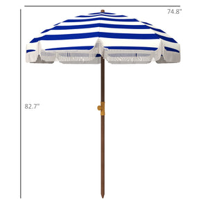 Outsunny 6.2' Portable Beach Umbrella, UV 40+ Ruffled Outdoor Umbrella with Vented Canopy, Carry Bag, Blue Stripe