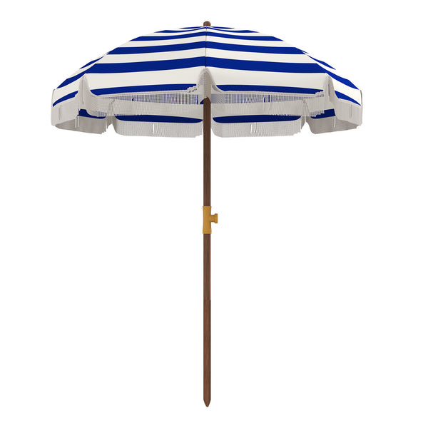 Outsunny 6.2' Portable Beach Umbrella, UV 40+ Ruffled Outdoor Umbrella with Vented Canopy, Carry Bag, Blue Stripe