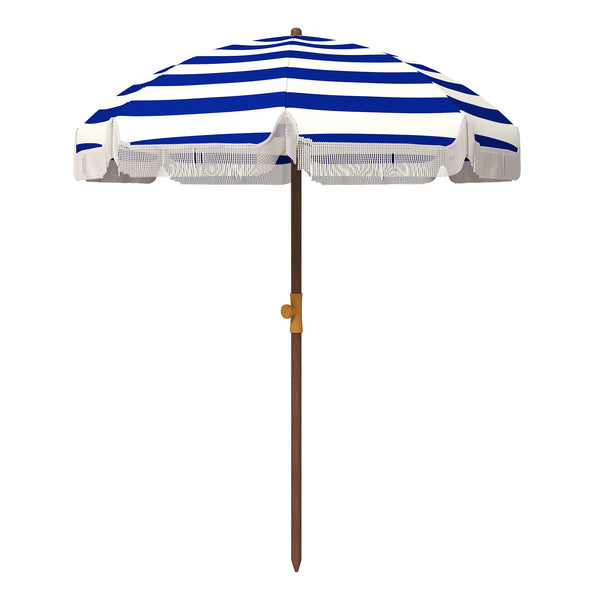 Outsunny 6.2' Portable Beach Umbrella, UV 40+ Ruffled Outdoor Umbrella with Vented Canopy, Carry Bag, Blue Stripe