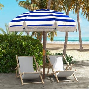 Outsunny 6.2' Portable Beach Umbrella, UV 40+ Ruffled Outdoor Umbrella with Vented Canopy, Carry Bag, Blue Stripe