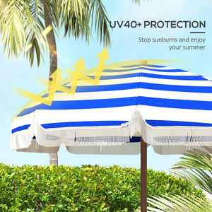 Outsunny 6.2' Portable Beach Umbrella, UV 40+ Ruffled Outdoor Umbrella with Vented Canopy, Carry Bag, Blue Stripe