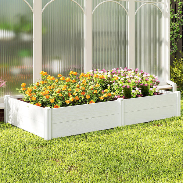 Vinyl Raised Garden Bed Kit, 6.5 x 3 x 1ft Elevated Garden Box with Divider, Open Bottom, Screwless Outdoor Planter Box for Flowers Herbs, DIY Assembly, White