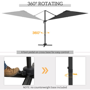 3(m) Cantilever Roma Parasol Adjustable Garden Sun Umbrella with LED Solar Light, Aluminium Frame, Tilt & Crank, UV50+, Cross Base Rotating Outdoor- Dark Grey