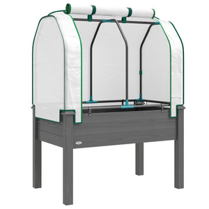 Raised Garden Bed with PE Greenhouse Cover Outdoor Elevated Wood Planter Box for Herbs and Vegetables, Use for Patio, Backyard, Balcony, 35 x 22 x 47 inch, Dark Gray