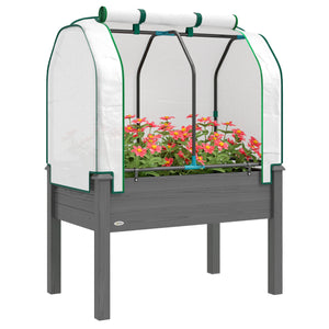 Raised Garden Bed with PE Greenhouse Cover Outdoor Elevated Wood Planter Box for Herbs and Vegetables, Use for Patio, Backyard, Balcony, 35 x 22 x 47 inch, Dark Gray