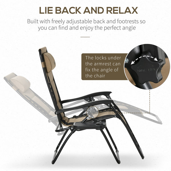 Zero Gravity Lounger Chair, Folding Reclining Patio Chair with Padded Seat, Cup Holder, Soft Cushion and Headrest for Poolside, Camping, Coffee