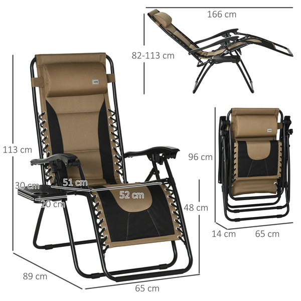 Zero Gravity Lounger Chair, Folding Reclining Patio Chair with Padded Seat, Cup Holder, Soft Cushion and Headrest for Poolside, Camping, Coffee