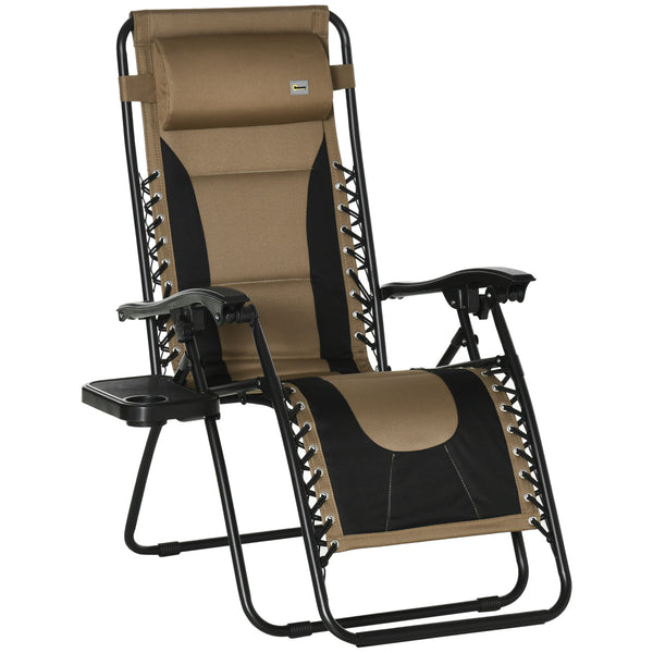 Zero Gravity Lounger Chair, Folding Reclining Patio Chair with Padded Seat, Cup Holder, Soft Cushion and Headrest for Poolside, Camping, Coffee