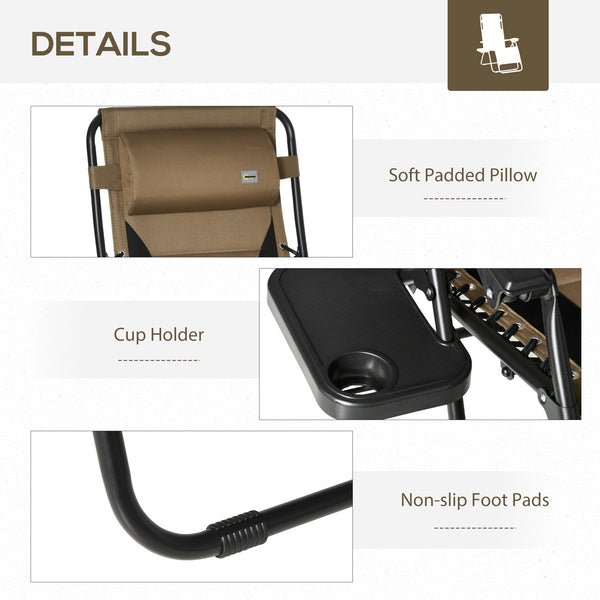 Zero Gravity Lounger Chair, Folding Reclining Patio Chair with Padded Seat, Cup Holder, Soft Cushion and Headrest for Poolside, Camping, Coffee