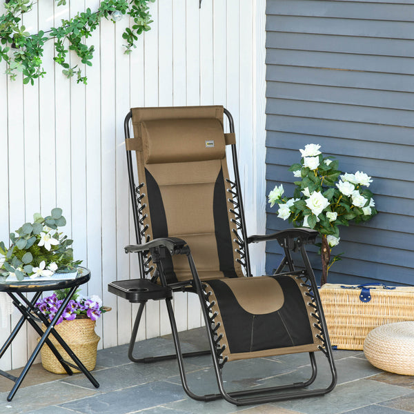 Zero Gravity Lounger Chair, Folding Reclining Patio Chair with Padded Seat, Cup Holder, Soft Cushion and Headrest for Poolside, Camping, Coffee