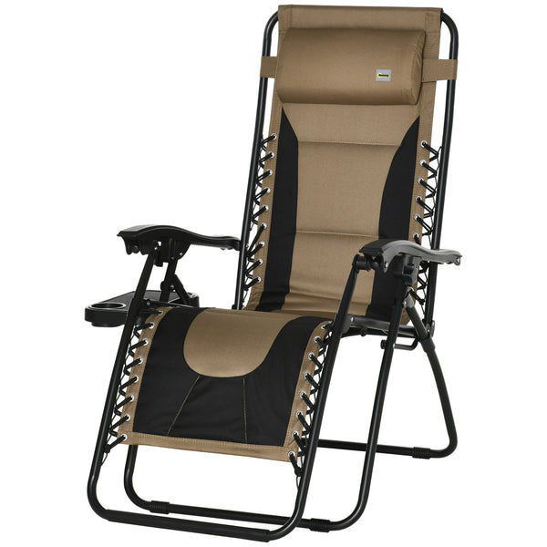 Zero Gravity Lounger Chair, Folding Reclining Patio Chair with Padded Seat, Cup Holder, Soft Cushion and Headrest for Poolside, Camping, Coffee