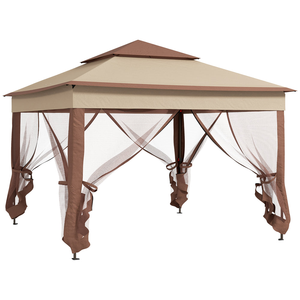 Outsunny 11' x 11' Pop Up Canopy, Outdoor Patio Gazebo Shelter with Removable Zipper Netting, Instant Event Tent w/ 114 Square Feet of Shade and Carry Bag for Backyard, Garden, Khaki