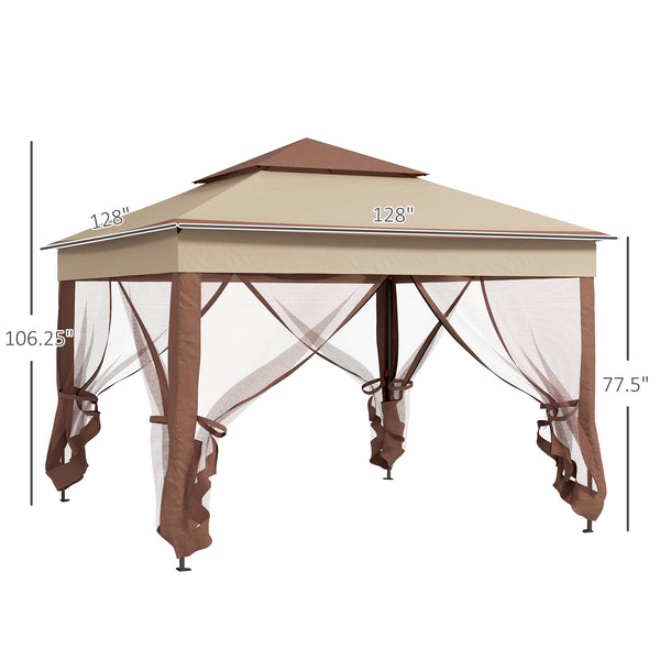 Outsunny 11' x 11' Pop Up Canopy, Outdoor Patio Gazebo Shelter with Removable Zipper Netting, Instant Event Tent w/ 114 Square Feet of Shade and Carry Bag for Backyard, Garden, Khaki