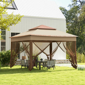 Outsunny 11' x 11' Pop Up Canopy, Outdoor Patio Gazebo Shelter with Removable Zipper Netting, Instant Event Tent w/ 114 Square Feet of Shade and Carry Bag for Backyard, Garden, Khaki