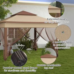 Outsunny 11' x 11' Pop Up Canopy, Outdoor Patio Gazebo Shelter with Removable Zipper Netting, Instant Event Tent w/ 114 Square Feet of Shade and Carry Bag for Backyard, Garden, Khaki