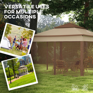 Outsunny 11' x 11' Pop Up Canopy, Outdoor Patio Gazebo Shelter with Removable Zipper Netting, Instant Event Tent w/ 114 Square Feet of Shade and Carry Bag for Backyard, Garden, Khaki