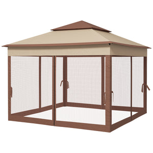 Outsunny 11' x 11' Pop Up Canopy, Outdoor Patio Gazebo Shelter with Removable Zipper Netting, Instant Event Tent w/ 114 Square Feet of Shade and Carry Bag for Backyard, Garden, Khaki