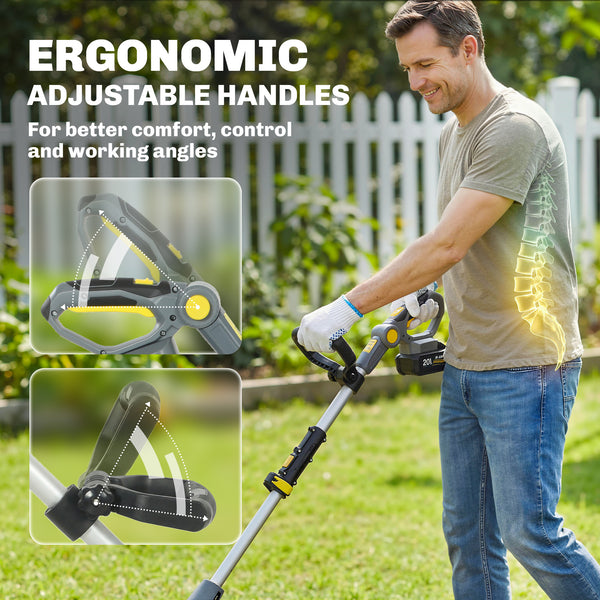 Cordless Tiller, 18V Electric Garden Rotavator with 2 x 4000mAh Batteries, Charger, 20cm Tilling Width & 18cm Depth, 4 Blades, Aluminium Shaft, Adjustable Handle for Weeding, Loosening Soil