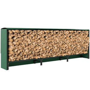 10 ft Firewood Rack with Waterproof Cover, Heavy Duty Metal Log Store Indoors with Steel Chains, Log Storage Holder for Outdoor Indoor Fireplace, Dark Green
